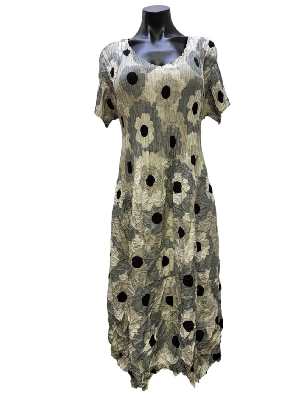 Alquema Crushed Floral Midi Dress Gray & Cream Size 2 Fits 16-18
